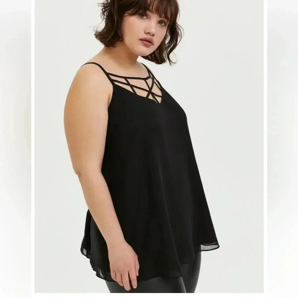 Torrid Black Sophie Chiffon Lattice Tank‎ Top 00